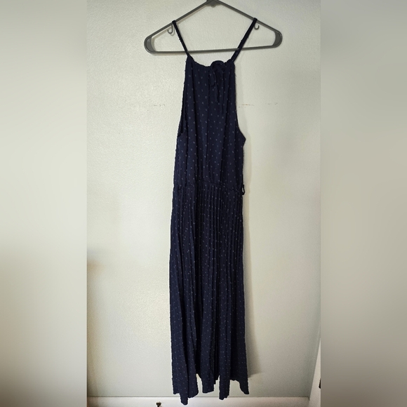 Pretty Garden Navy Swiss Dot Halter Neck Maxi Dress Size Small - Picture 3 of 9